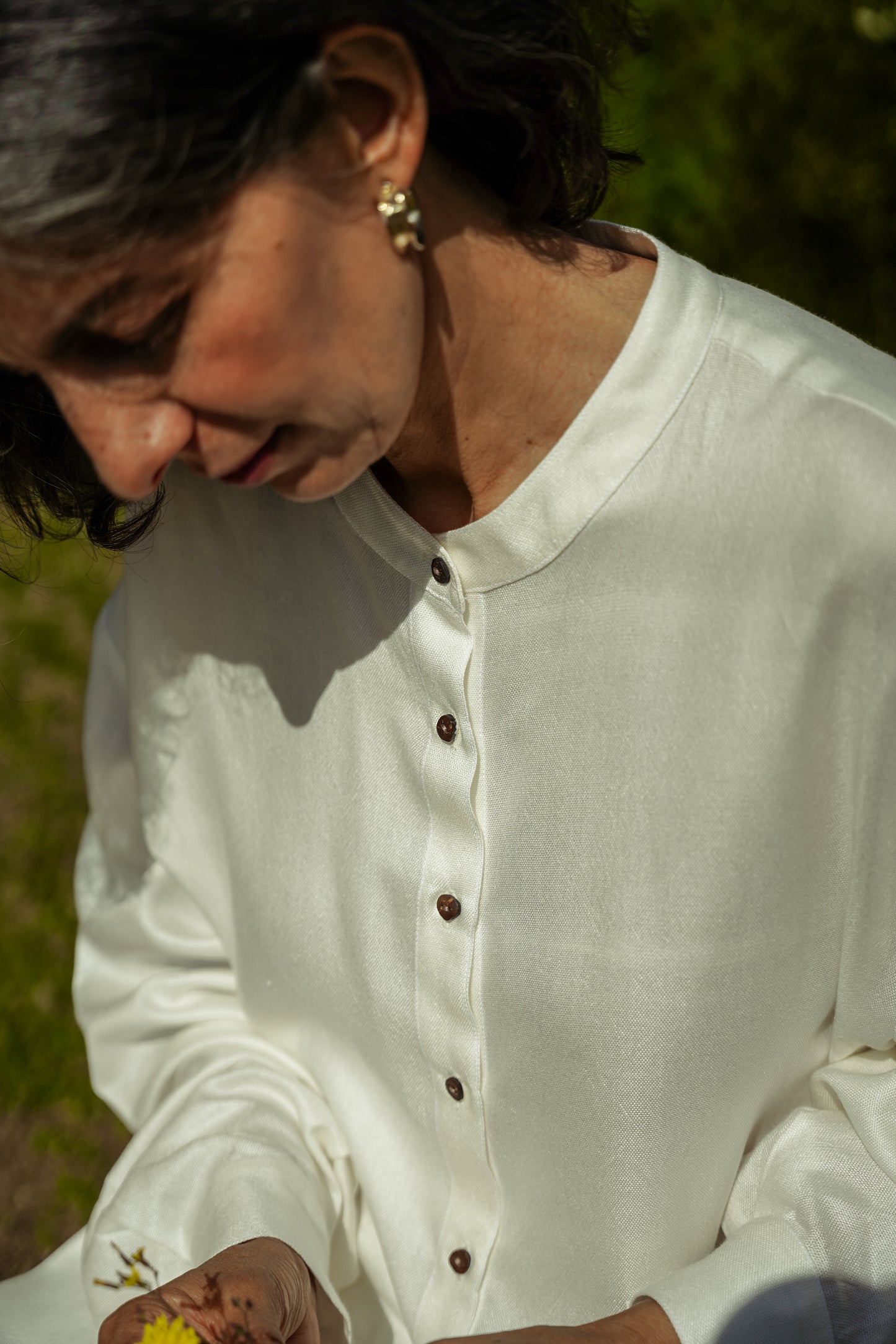 L.13 Unisex Long Mandarin Collar Shirt with Side Split and Relaxed Fit