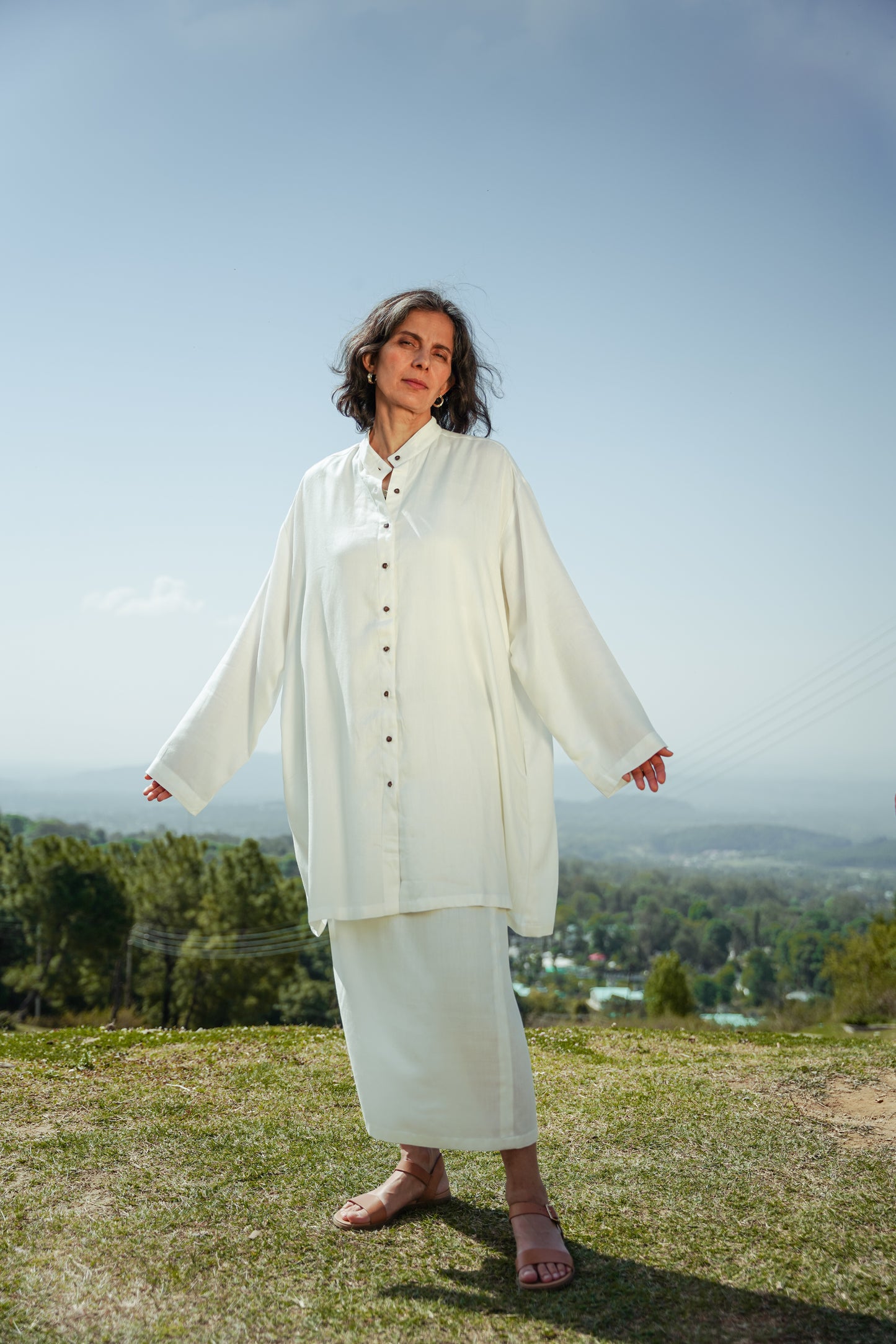 L.14 Unisex Relaxed-Fit Kurta Shirt with Coconut Buttons and Lotus Fabric