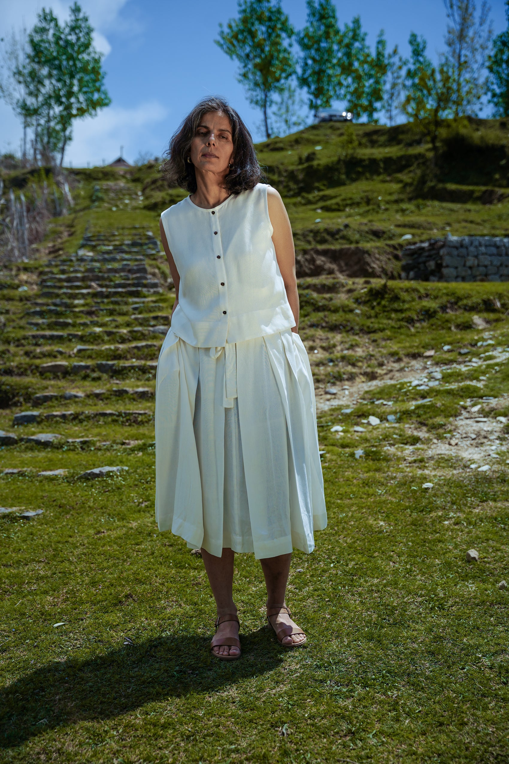 L.11 Relaxed Unisex Lotus Crop Shirt with Coconut Buttons and Versatile Fit