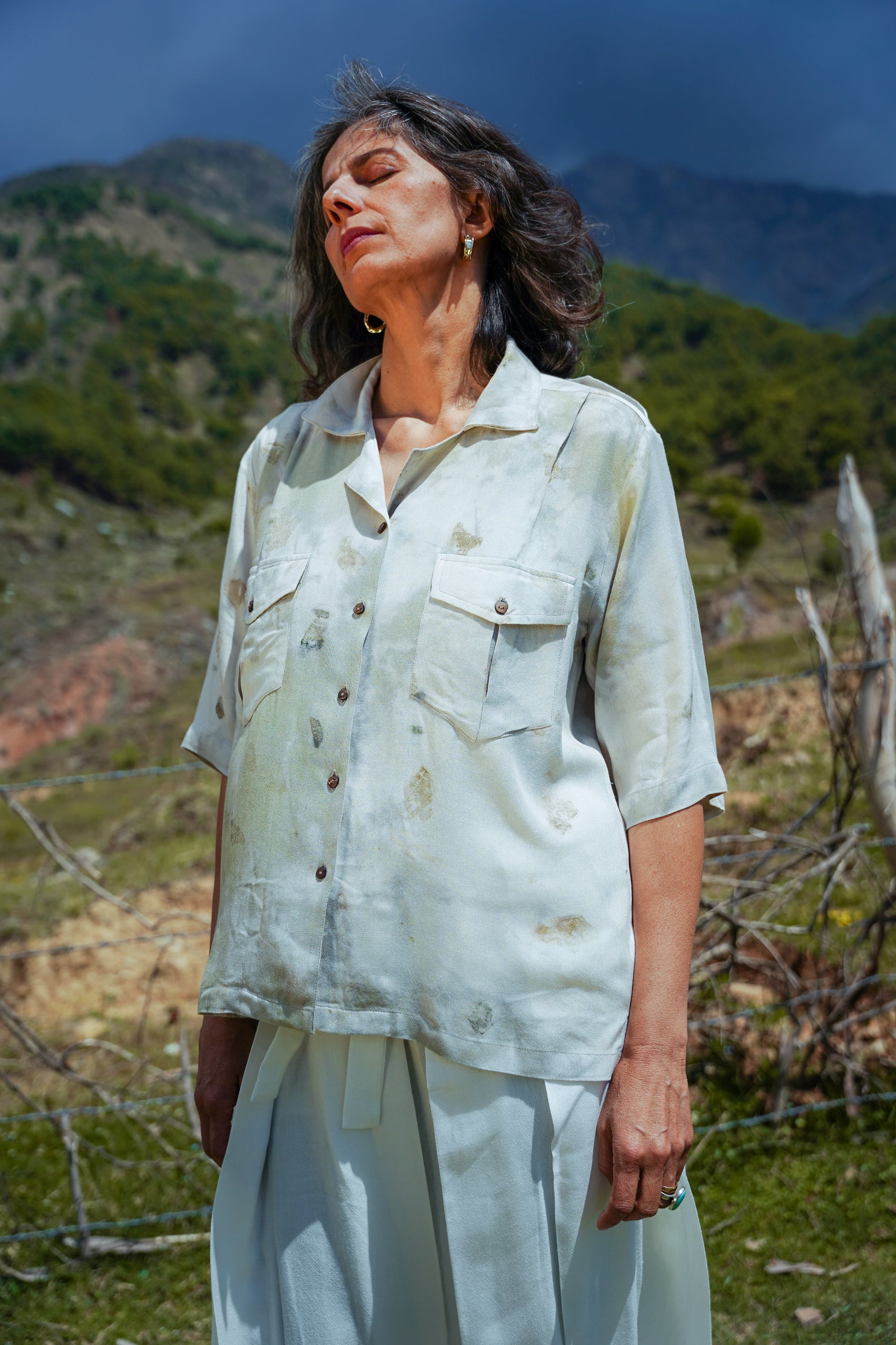 L.01 Unisex Resort Shirt in White with Boxy Fit and Front Pockets