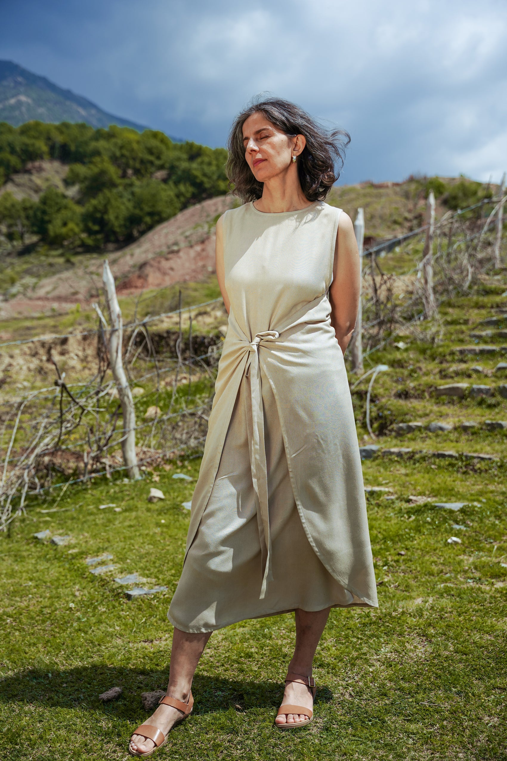 L.17 Breezy Lotus Silk Wrap Dress with Tie Front and Back for Versatile Styling