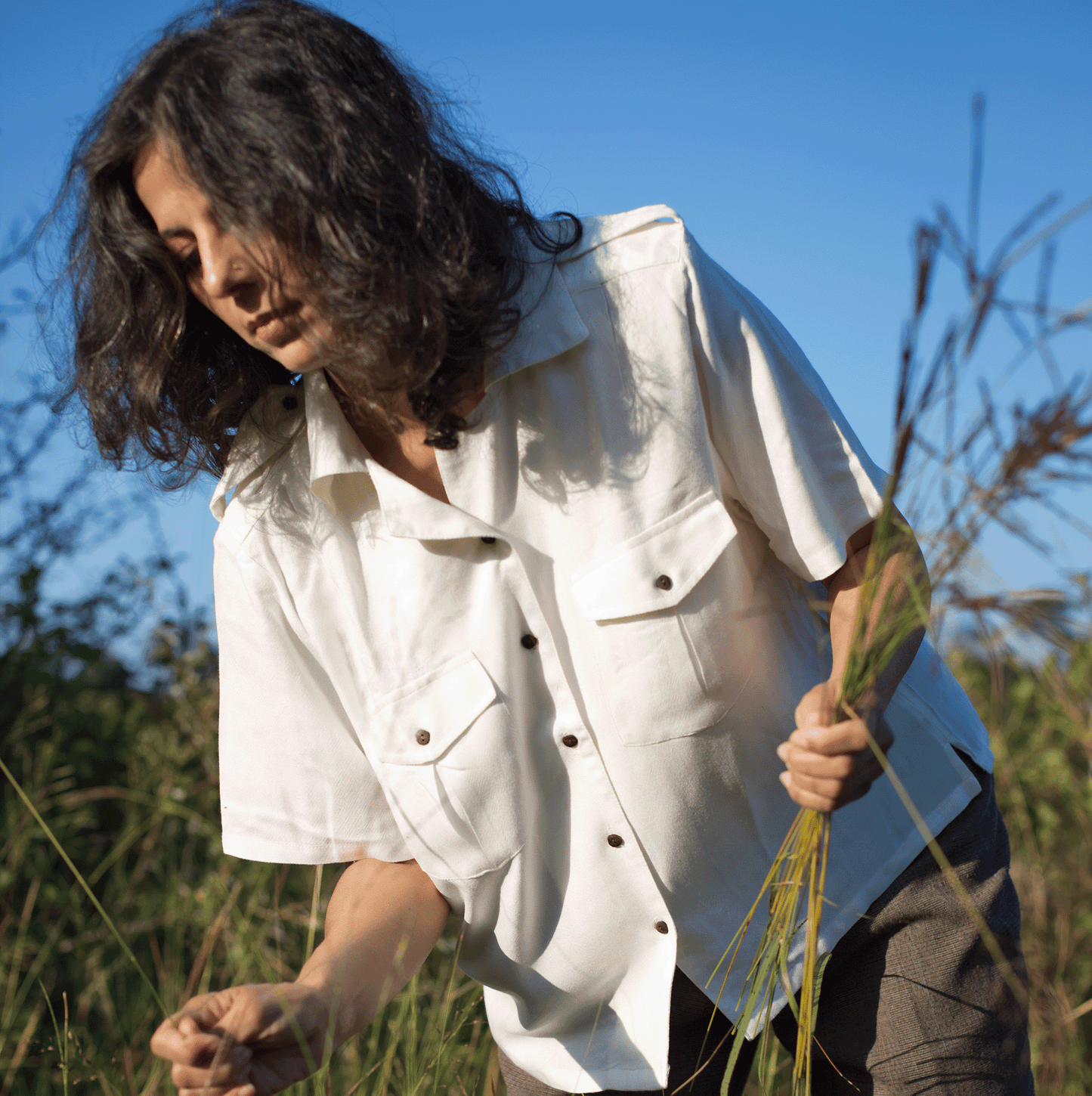 L.01 Unisex Resort Shirt in White with Boxy Fit and Front Pockets