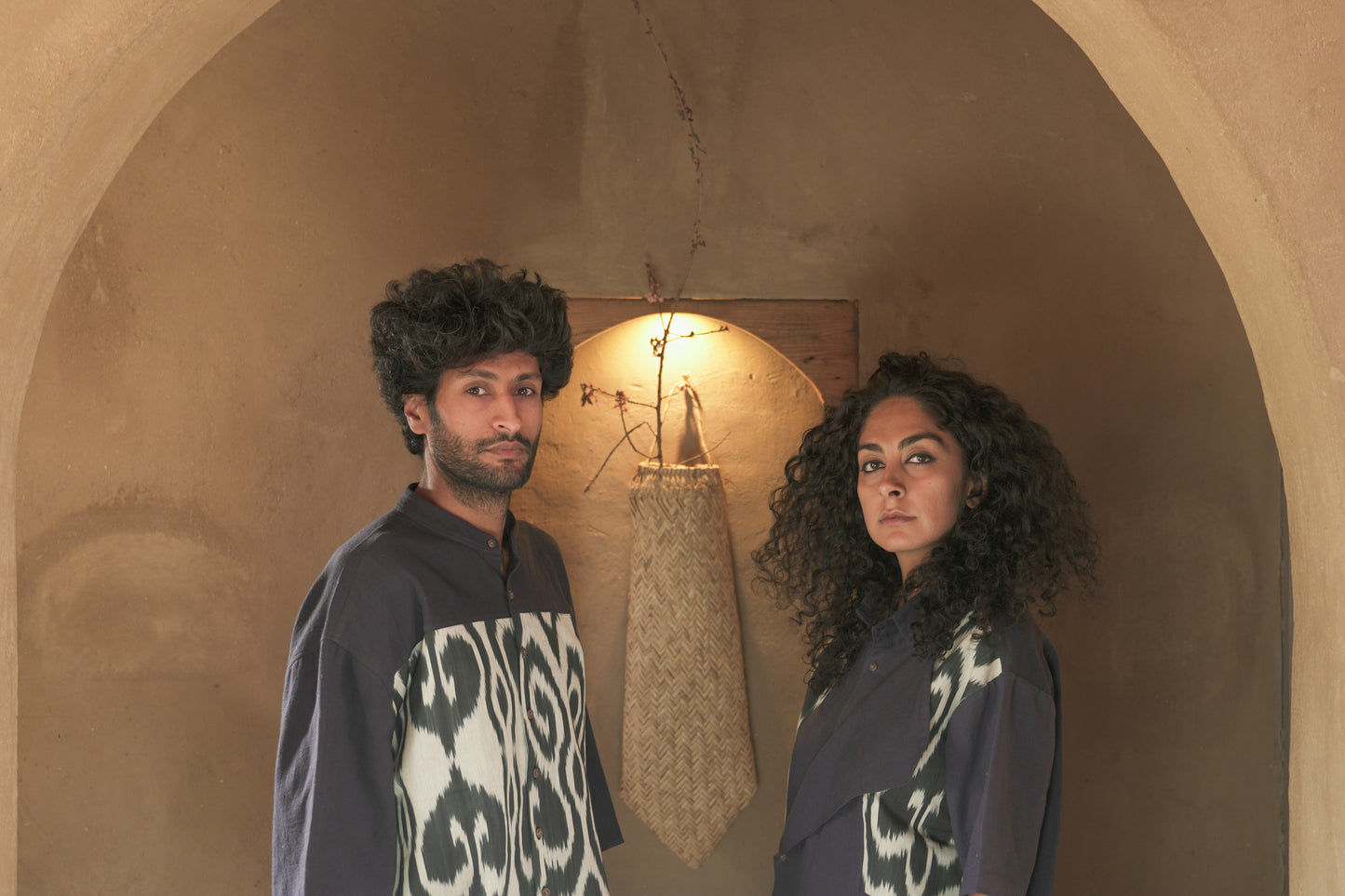 KI.03 Unisex Loose Fit Oversized Kala Cotton Shirt with Uzbek Ikat Patches