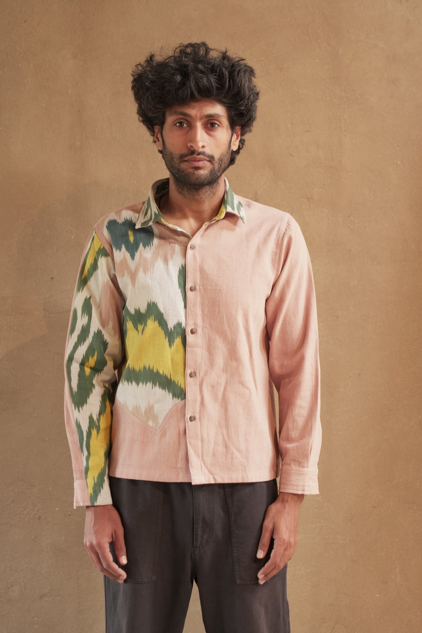 KI.02 Full Sleeve Button-Up Kala Cotton Handloom Shirt with Ikat Accents