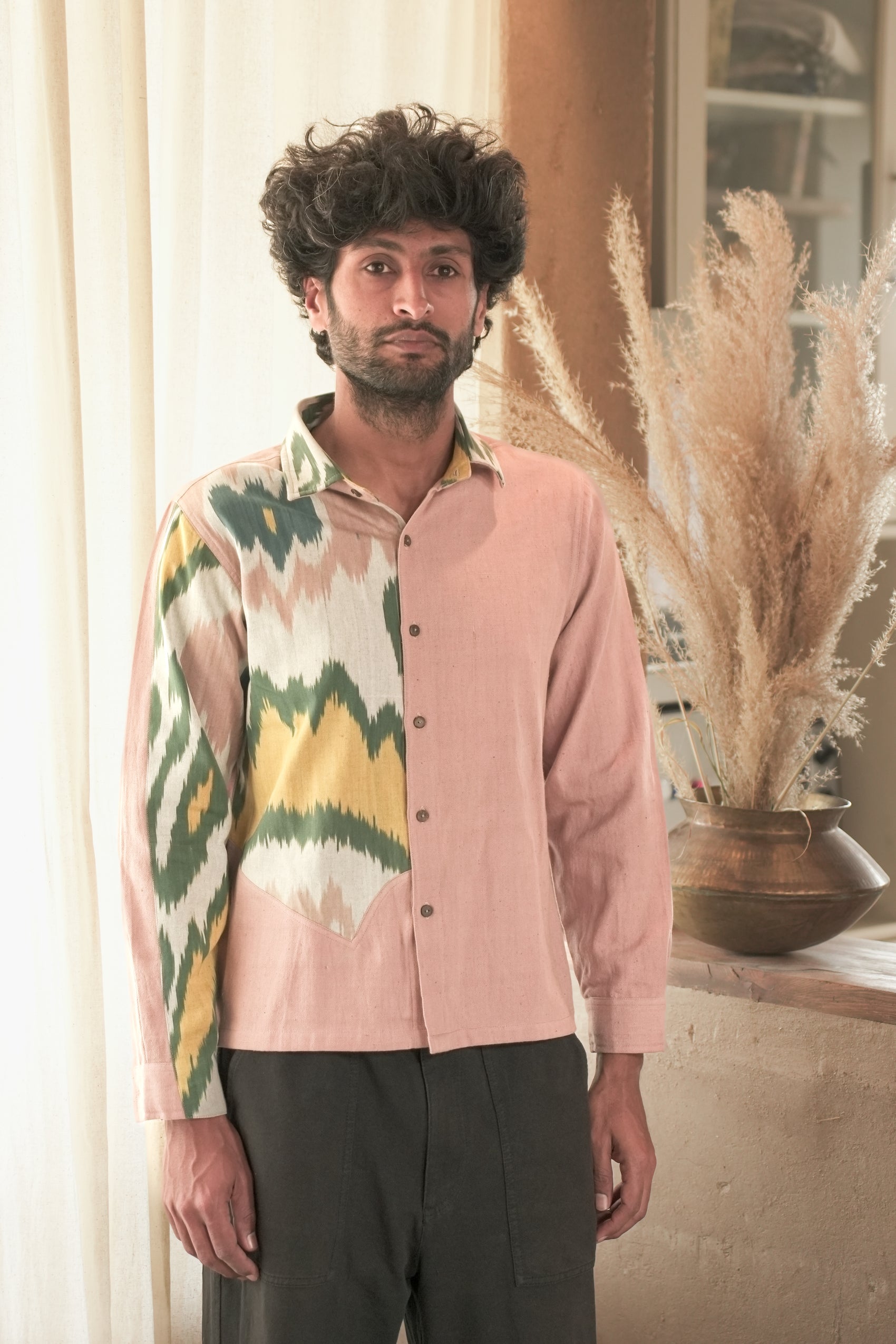 KI.02 Full Sleeve Button-Up Kala Cotton Handloom Shirt with Ikat Accents