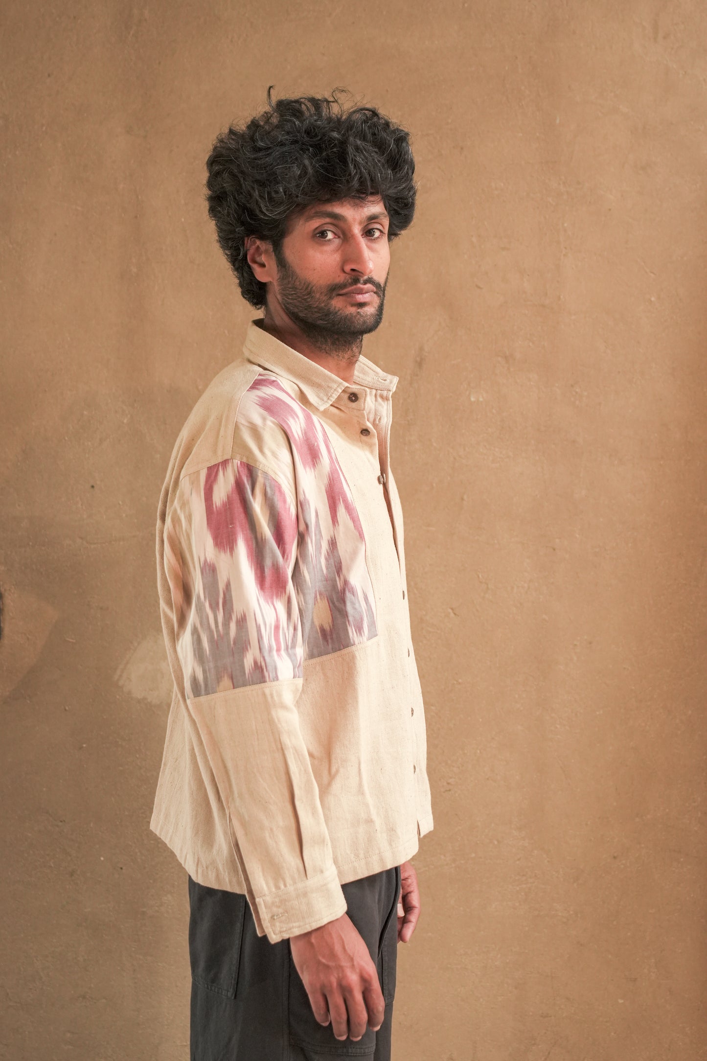 KI.06 Unisex Full Sleeve Kala Cotton Lounge Shirt with Uzbek Ikat Patches