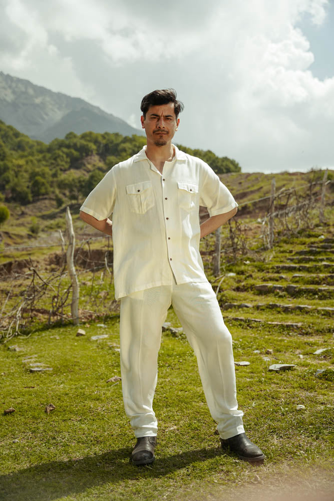 L.01 Unisex Resort Shirt in White with Boxy Fit and Front Pockets