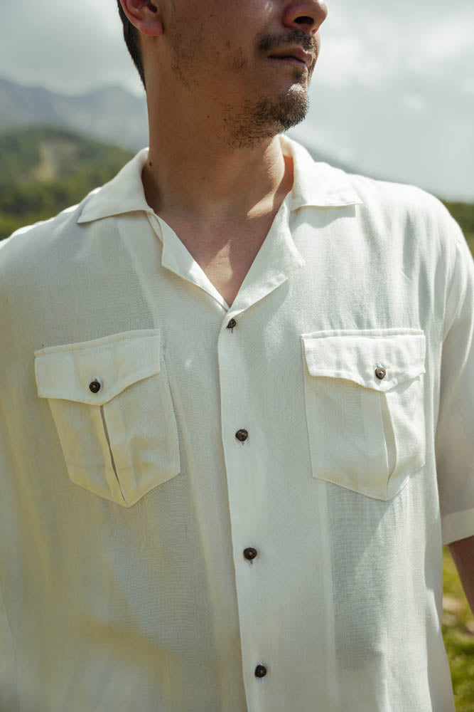 L.01 Unisex Resort Shirt in White with Boxy Fit and Front Pockets