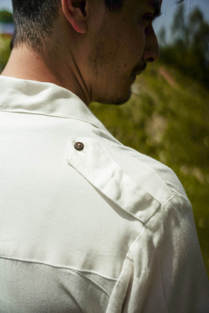 L.01 Unisex Resort Shirt in White with Boxy Fit and Front Pockets