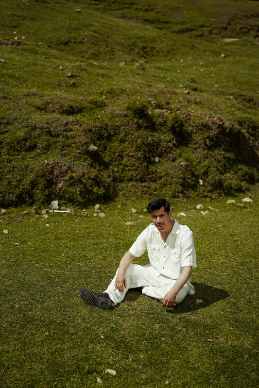 L.01 Unisex Resort Shirt in White with Boxy Fit and Front Pockets