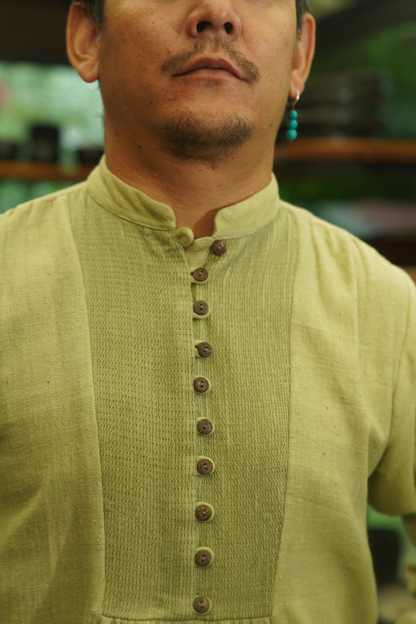 KC.04 Organic Kala Cotton Kurta Top with Hand-Embroidered Stand-Up Collar