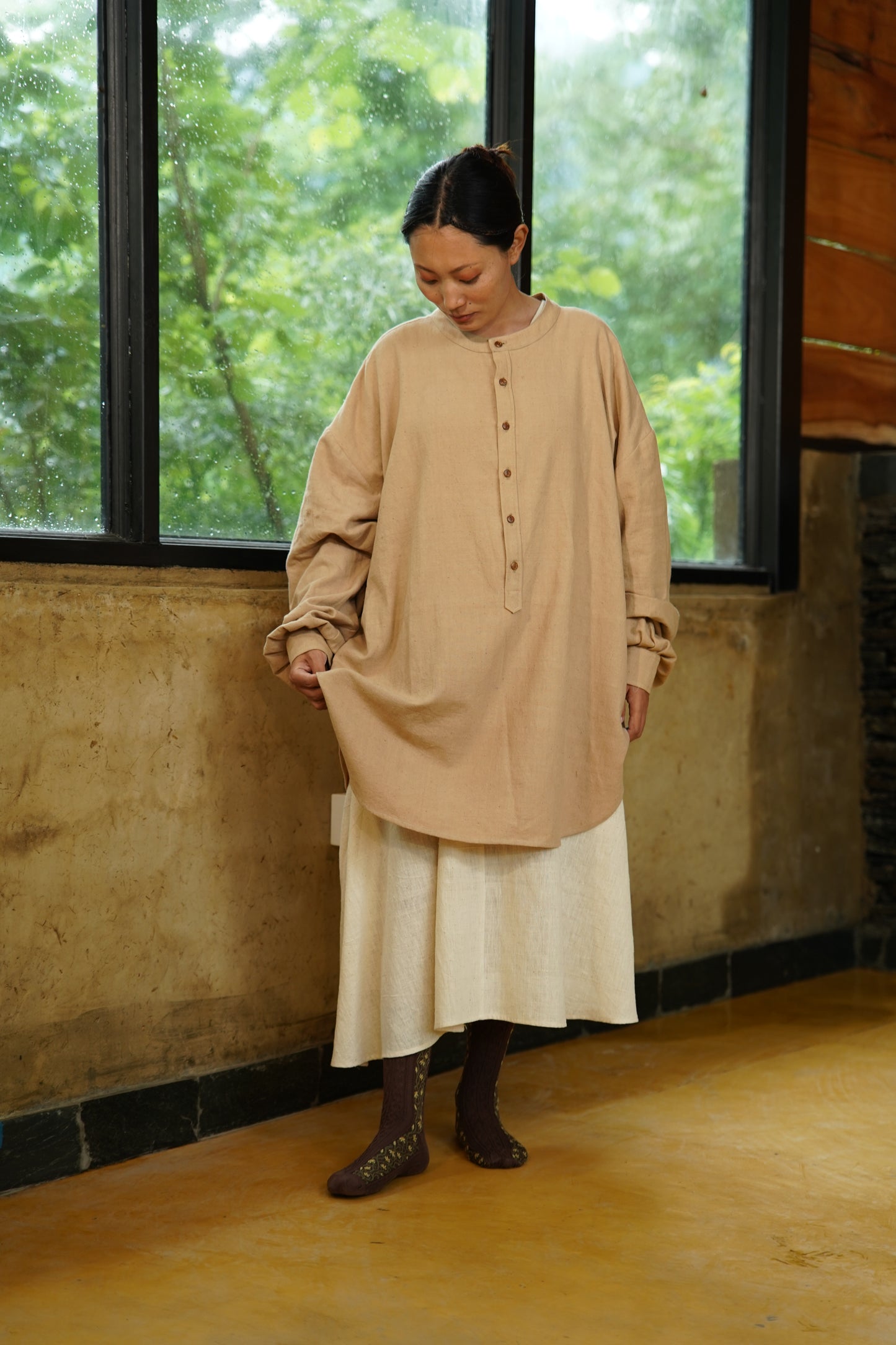 KC.10 Oversized Breezy Kala Cotton Shirt with Generous Sleeves and Scooped Hem