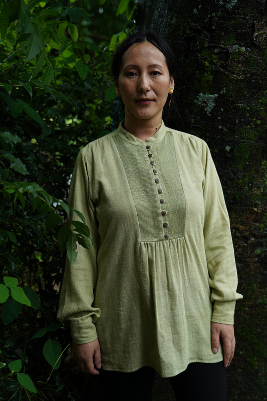 KC.04 Organic Kala Cotton Kurta Top with Hand-Embroidered Stand-Up Collar